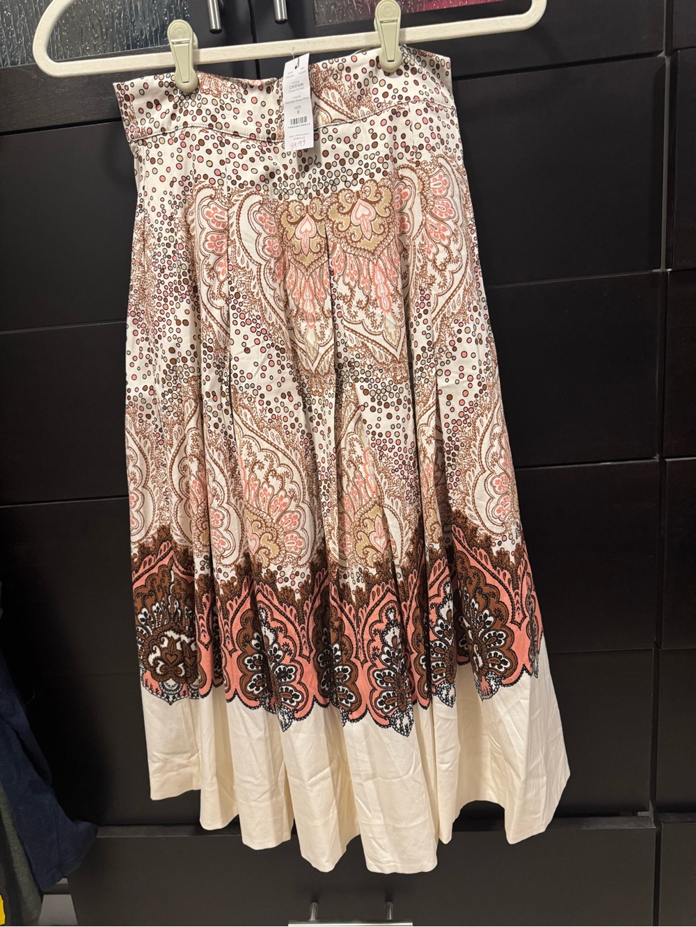White House Black Market Cream Maxi Skirt with Coral and Brown Paisley